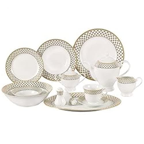 Lorren Home Trends 57-Piece Porcelain Dinnerware Set for 8 with Silver Accent Border