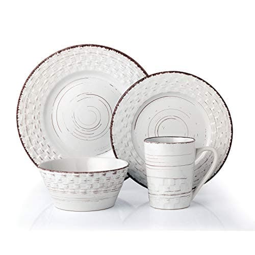 Simple Distressed Weave Dinnerware Set - Green — White