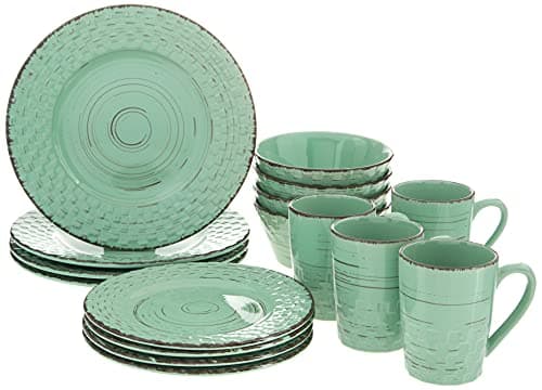 Simple Distressed Weave Dinnerware Set - Green