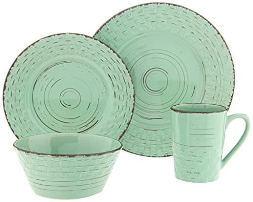 Simple Distressed Weave Dinnerware Set - Green