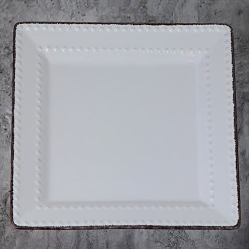 Lorren Home Trends 16-Piece Square Beaded Stoneware Dinnerware Set, White