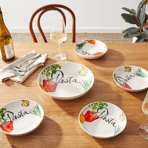 Vibrant Vegetable Design Porcelain Pasta Set - 5 Piece Collection for Lorren Home Trends