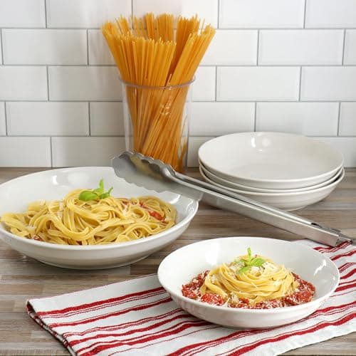 5 Piece White Ceramic Serving and Pasta Bowl Set by Gibson Home