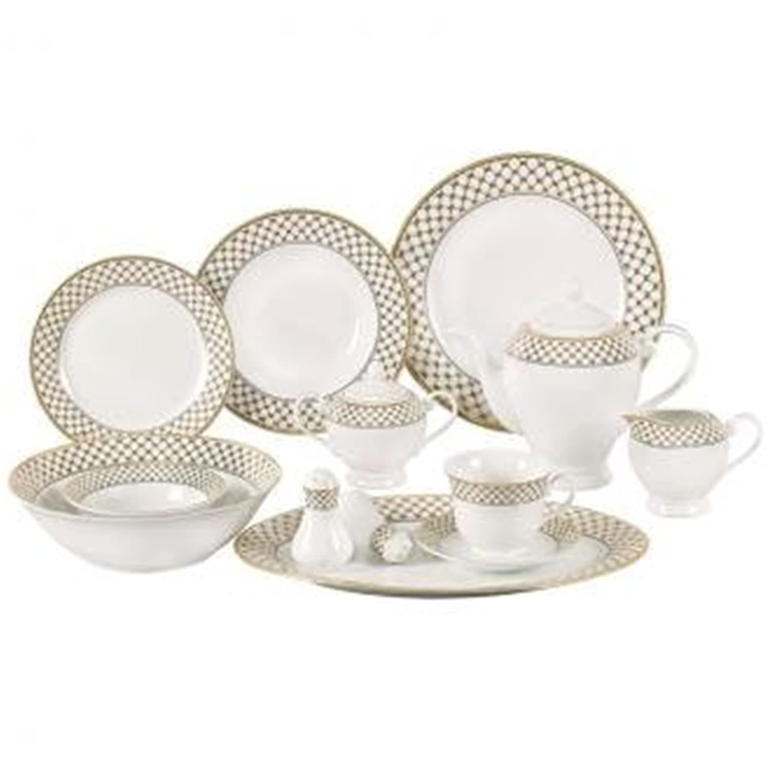 Lorren Home Trends 57-Piece Porcelain Dinnerware Set for 8 with Silver Accent Border