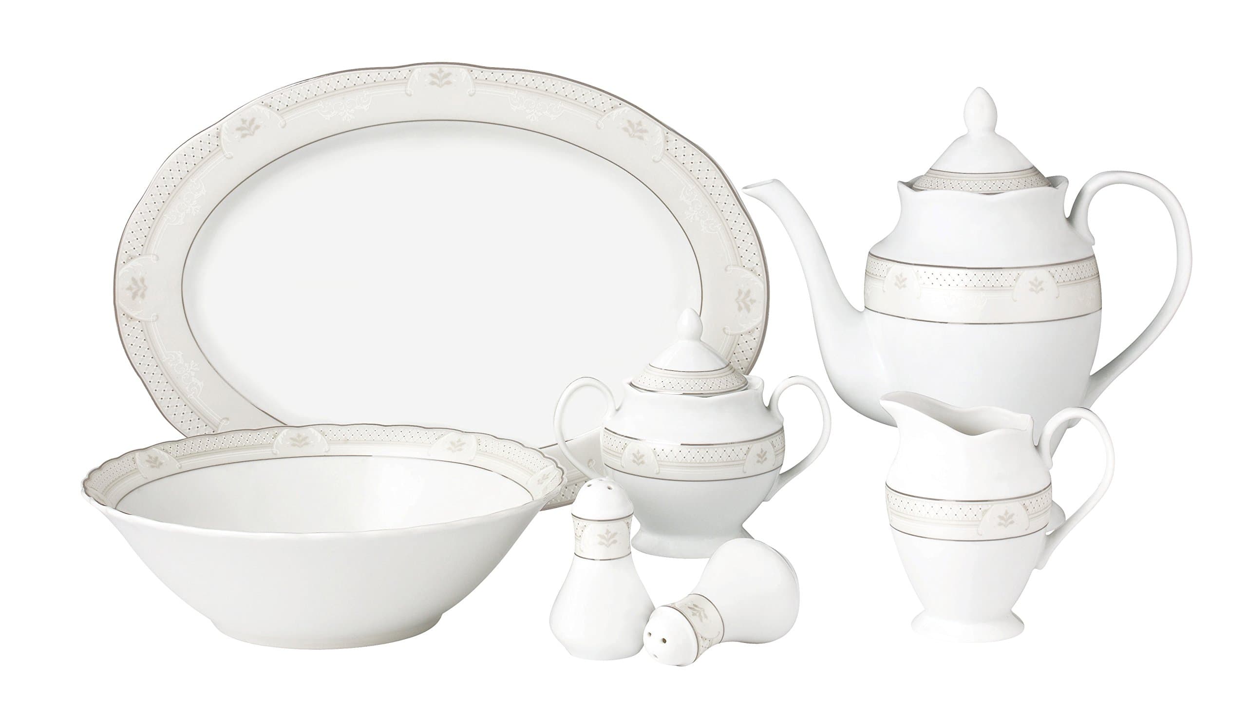 Lorren Home Trends 57-Piece Wavy Porcelain Dinnerware Set, Silver