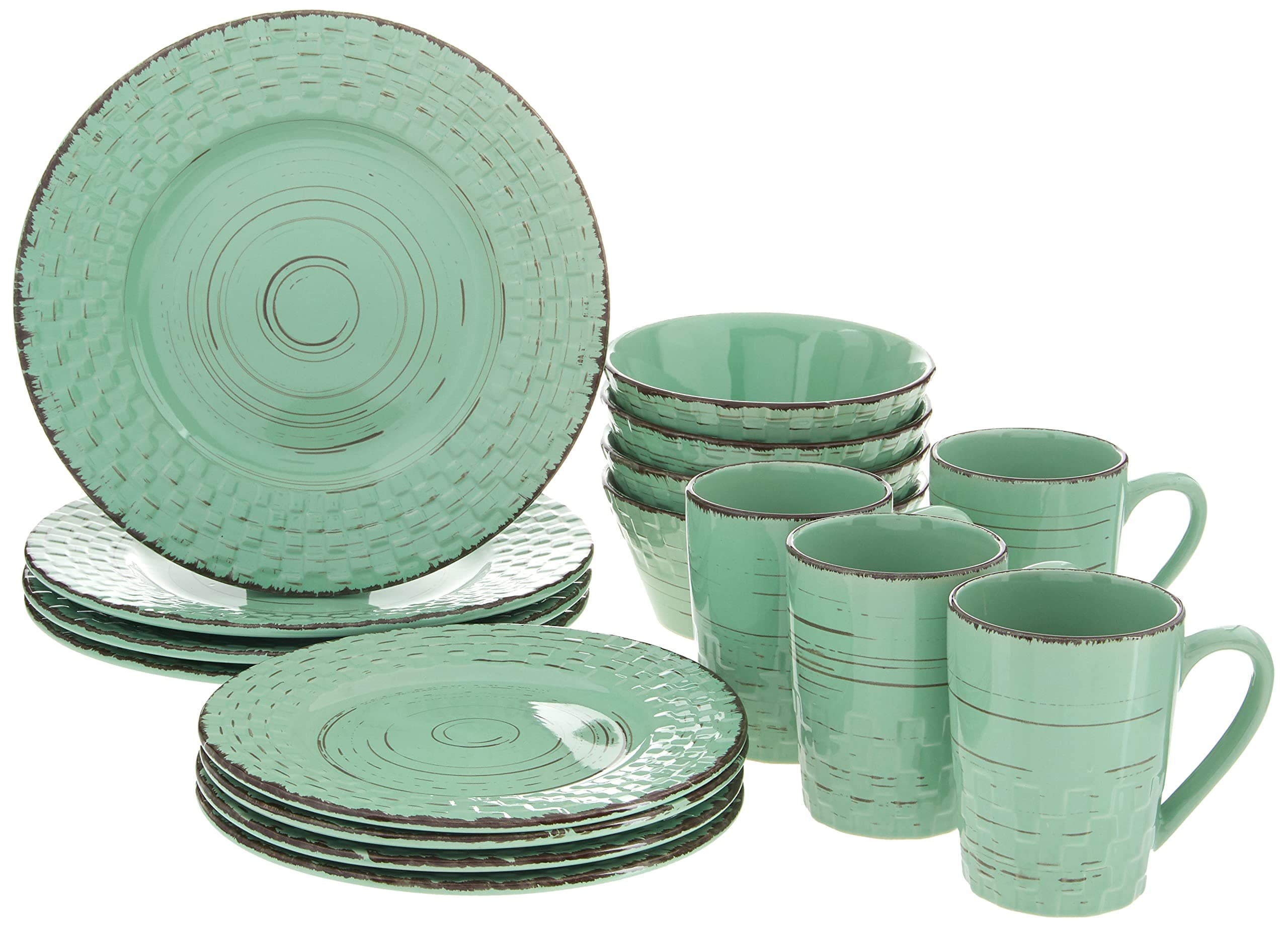 Simple Distressed Weave Dinnerware Set - Green